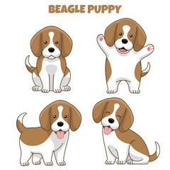 set of beagle dog puppy in cartoon style