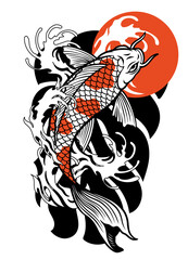 vintage tattoo design of koi fish