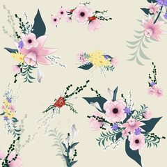 Fototapeta premium Flowers isolated on background. Flowers modern design for t-shirt, print material, cloth and textile. Useful for invite and wedding card, wallpaper and greeting card. Flowers vector illustration