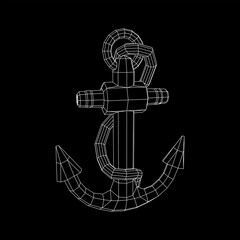 Nautical sea anchor for vessel ship. Wireframe low poly mesh vector illustration