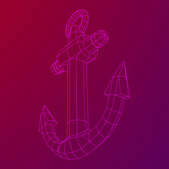 Nautical sea anchor for vessel ship. Wireframe low poly mesh vector illustration