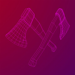 Wooden Hatchet Axe. Woodworking or lumberjack. Wireframe low poly mesh vector illustration.