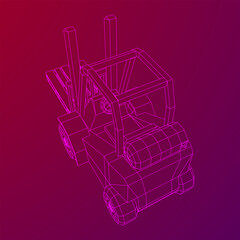 Forklift Loader lift truck with cargo pallet for warehouse. Logistics shipping concept. Wireframe low poly mesh vector illustration.