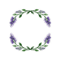 Wreath with watercolour lilac for wedding invitation and cards