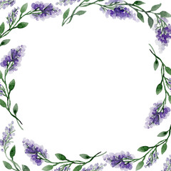 Wreath with watercolour lilac for wedding invitation and cards
