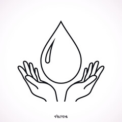 Fototapeta na wymiar hand and water drop line icon