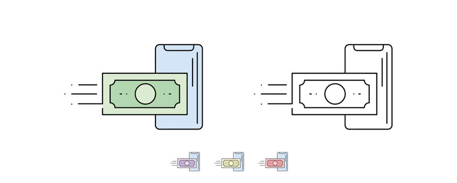 Modern Icon Of Fast Money Transfer With Phone Application. Fast Money Transfer. Paper Money And Phone Application Icon. Alternatively, Different Colors Have Been Added.
Symbols Of Different Thickness