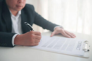 Businessman signing contractpaper  for service and law, business man feedback document concept
