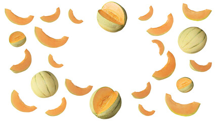 flying Cantaloupe Melon on white background 3d rendering