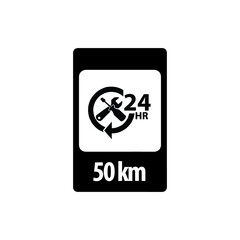Road sign black 24 hours service cars vector icons