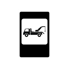 Road sign black tow truck machines vector icons