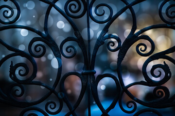Forged metal grille with bokeh effect