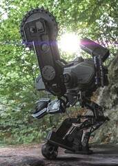 Robot in the woods with skull