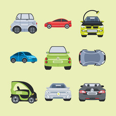 set of different color electric cars, new energy vehicles
