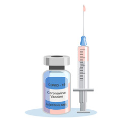 Covid-19 Coronavirus concept. vaccine vial and syringe. pandemic covid-19 outbreak. isolated icon. flat