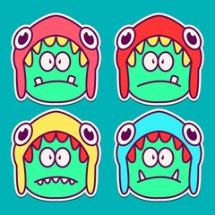 cute doodle monster designs for coloring, backgrounds, stickers, logos, symbol, icons and more