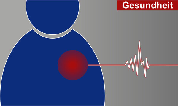 M&auml;nnliche Personenfigur als Symbol f&uuml;r ein gesundes Herz und einer EKG Sinusrhythmus Anzeige vor grauem Hintergrund