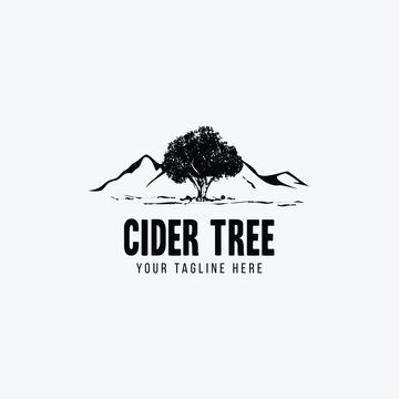 Vintage cider tree logo design, Retro cider tree ilustration vector template, cider label