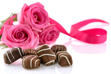 Chocolate and pink roses