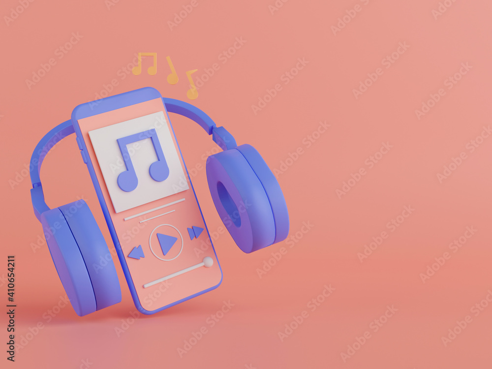 Poster 3d render concept music player application on smartphone.