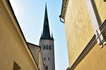Top part of the tower of St. Olaf's Church in Tallinn, Estonia