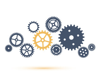 Gear wheel mechanism background. Machine cog technology.