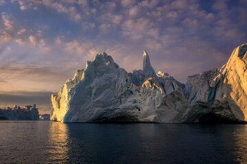 floating glaciers at fjord Disco Bay West Greenland