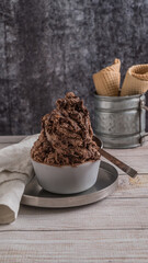 chocolate ice cream gray background ready to eat