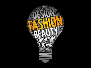 Fashion light bulb word cloud collage, concept background