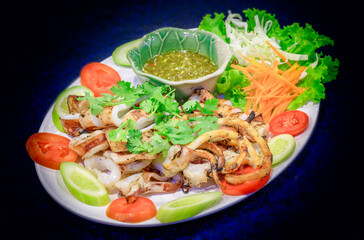 Squid steamed with lime,Thai food , hot and spicy