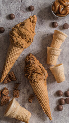 sweet milk and chocolate ice cream gray background ready to eat