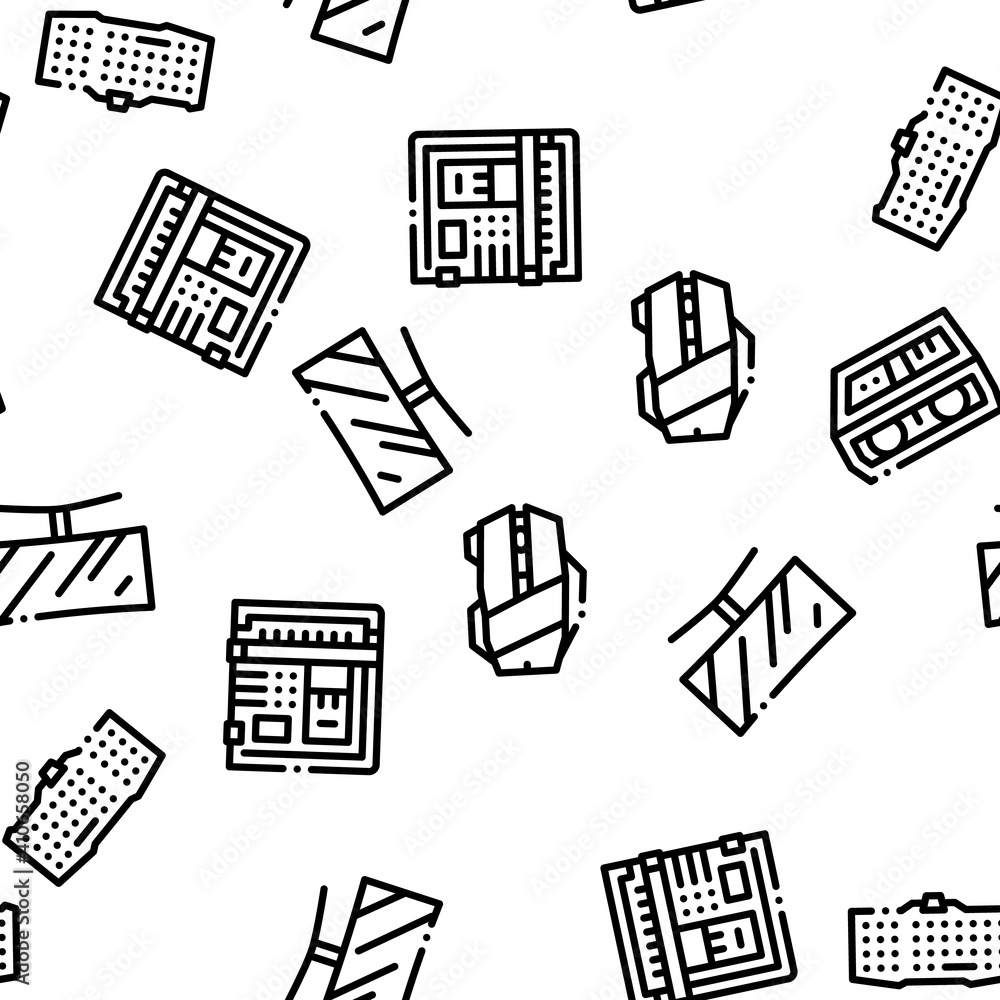 Aufkleber computer technology seamless pattern vector thin line. illustrations
