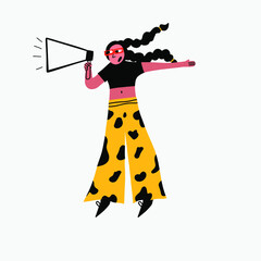 
vector illustration - woman yelling speech into a bullhorn - isolated on white background.The feminist advocates for human rights.Gender equality
women's protest. Flat hand drawing style 2021