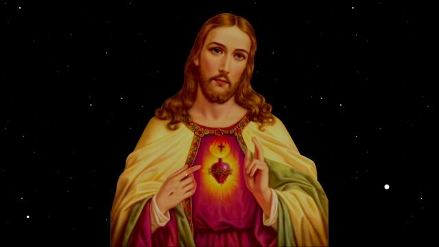 Jesus 4k shot footage,sacred Heart of Jesus Christ Christian God,Jesus Christ with energy of light in cosmic space,lord Jesus