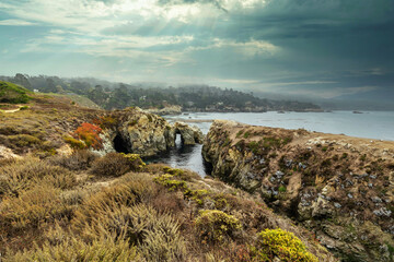 Beautiful landscape, view rocky Pacific Ocean coast at Point Lobos State Reserve in Carmel,...