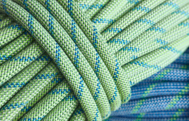 Climbing ropes close up picture, abstract background, selective focus.