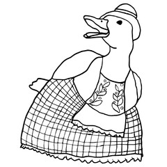 duck in national german costume duck in dress bird drawing print children's book illustration