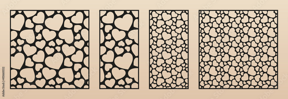Poster laser cut pattern with hearts. vector template with small heart shapes. valentine's day design. deco