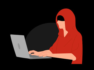 Hacker next to laptop. Vector illustration Cartoon flat design modern style.
