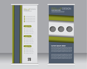 Roll up banner stand template. Abstract background for design,  business, education, advertisement.  Green color. Vector  illustration.