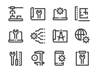Engineering, Industry production and Technology process vector line icons.