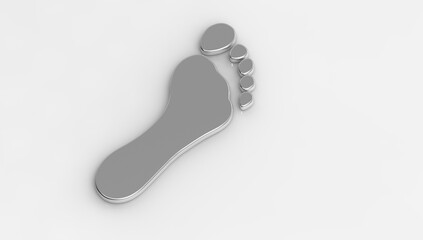 3D image. metal trace from bare feet on a white background. bare footprint