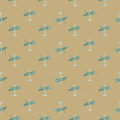 Abstract seamless zoo pattern with blue circus tigers shapes. Beige background. Little animal artwork.