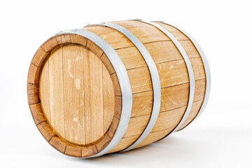 Wooden barrel, isolated on a white background.