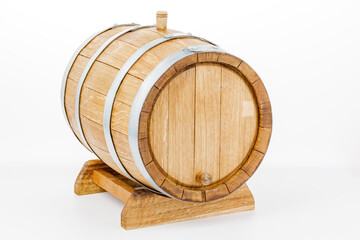 Wooden barrel, isolated on a white background.