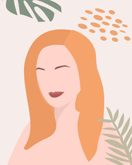 Floral woman modern womens prints. Women with flowers together. The minimal portrait of a girl. Vector illustration