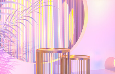 Fashion beauty luxury podium backdrop for product display. Holographic iridescent texture. 3d render.