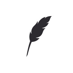 Ink pen. Goose feather. Bird nib. Logo template. Black feather. Quill feather. Bird plume. Ink pen icon. Literature symbol. Writer's. Poet icon. Quill icon. Feather silhouette.