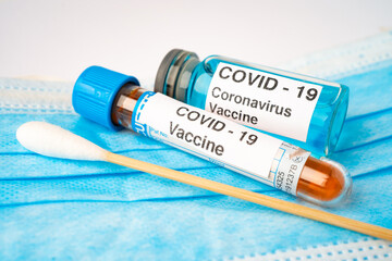 Covid-19 coronavirus vaccine medical for patient on face mask.