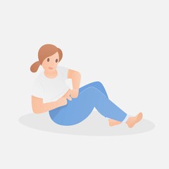 A fat woman worry about her body shape and weight,She felt uncomfortable and could not wear the jeans that she wear to before,Healthy character,Vector illustration.